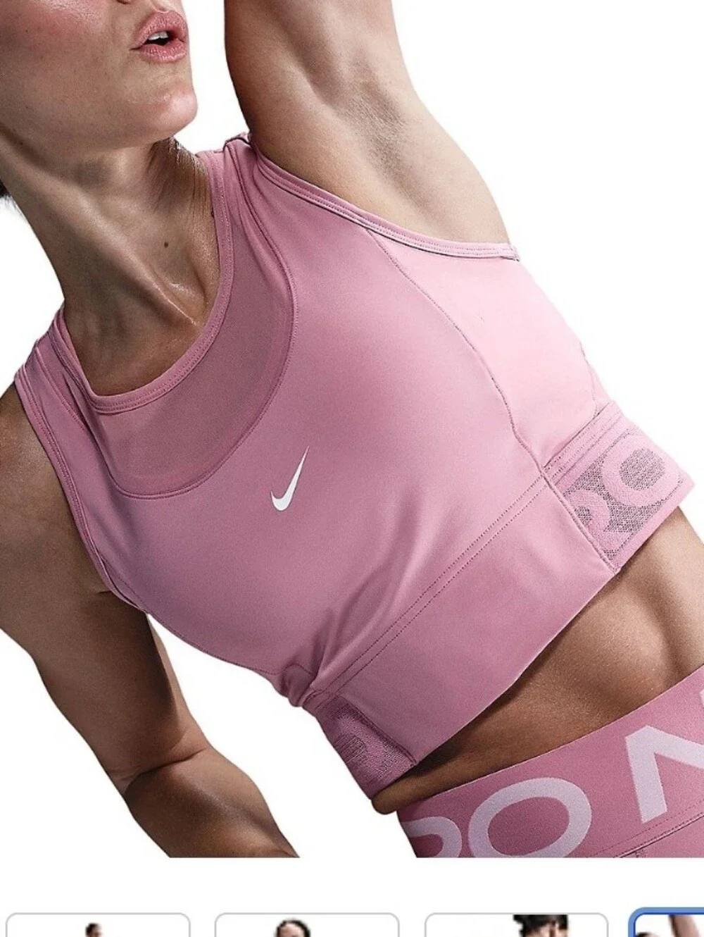 Nike Women's Pro Dri-FIT Cropped Dusty Pink Mesh Panels Cropped Tank Top Large